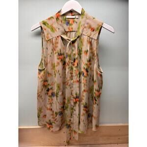 Halogen Tank Blouse in Beige Floral Print, Sz XL